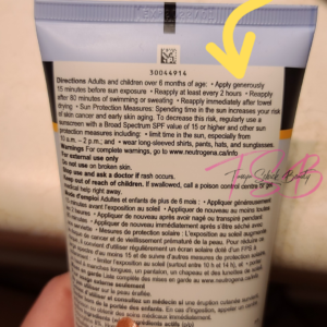 Sunscreen, Directions for sunscreen use, arrow pointing to the word generously